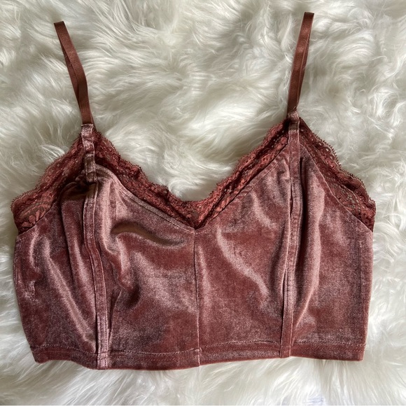 Story On Mauve Sleeveless Corset Velvet & Lace Bralette Cami Top Women’s M NWT - Picture 1 of 12